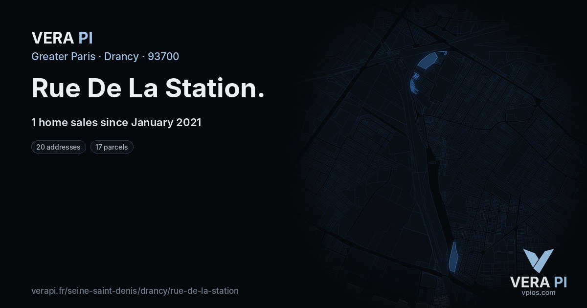 Rue De La Station, Drancy at night – every parcel coloured by the prices around it, the street's own parcels lit