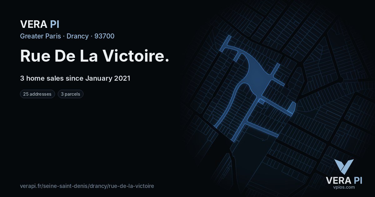 Rue De La Victoire, Drancy at night – every parcel coloured by the prices around it, the street's own parcels lit