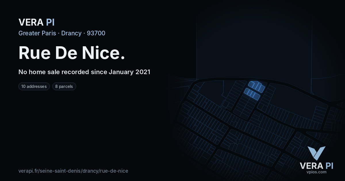 Rue De Nice, Drancy at night – every parcel coloured by the prices around it, the street's own parcels lit