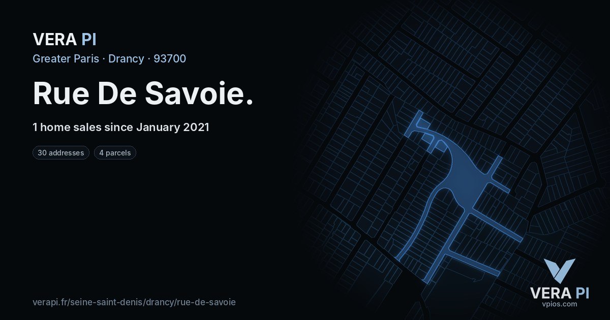 Rue De Savoie, Drancy at night – every parcel coloured by the prices around it, the street's own parcels lit