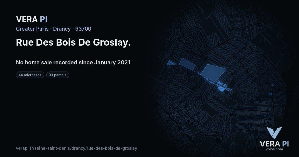 Rue Des Bois De Groslay, Drancy at night – every parcel coloured by the prices around it, the street's own parcels lit
