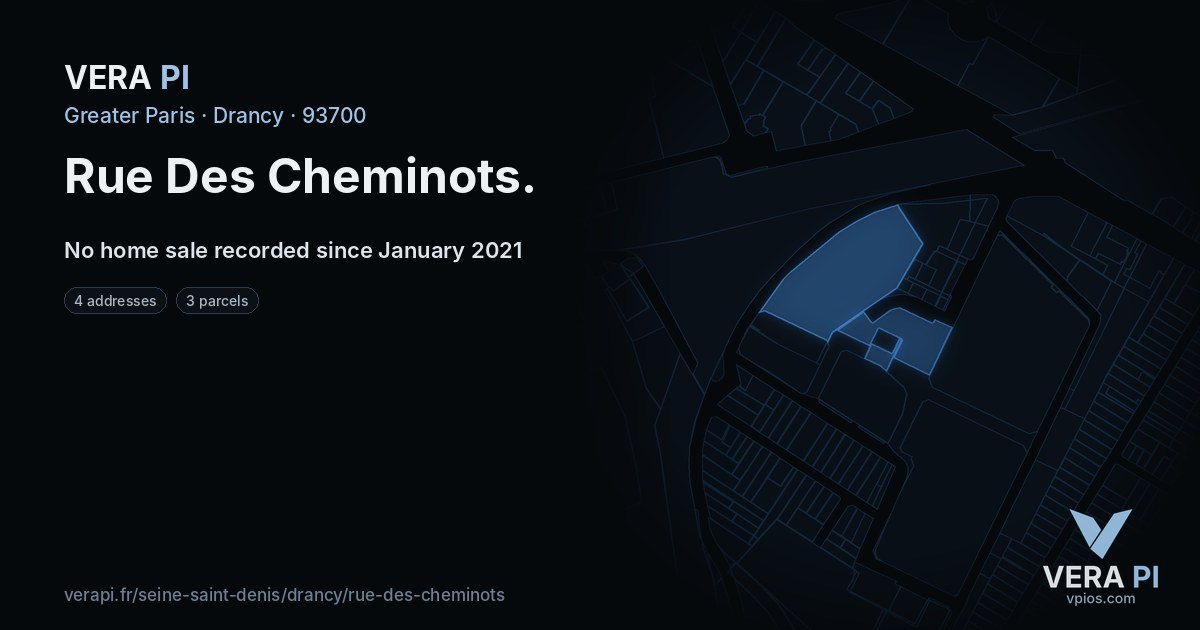 Rue Des Cheminots, Drancy at night – every parcel coloured by the prices around it, the street's own parcels lit