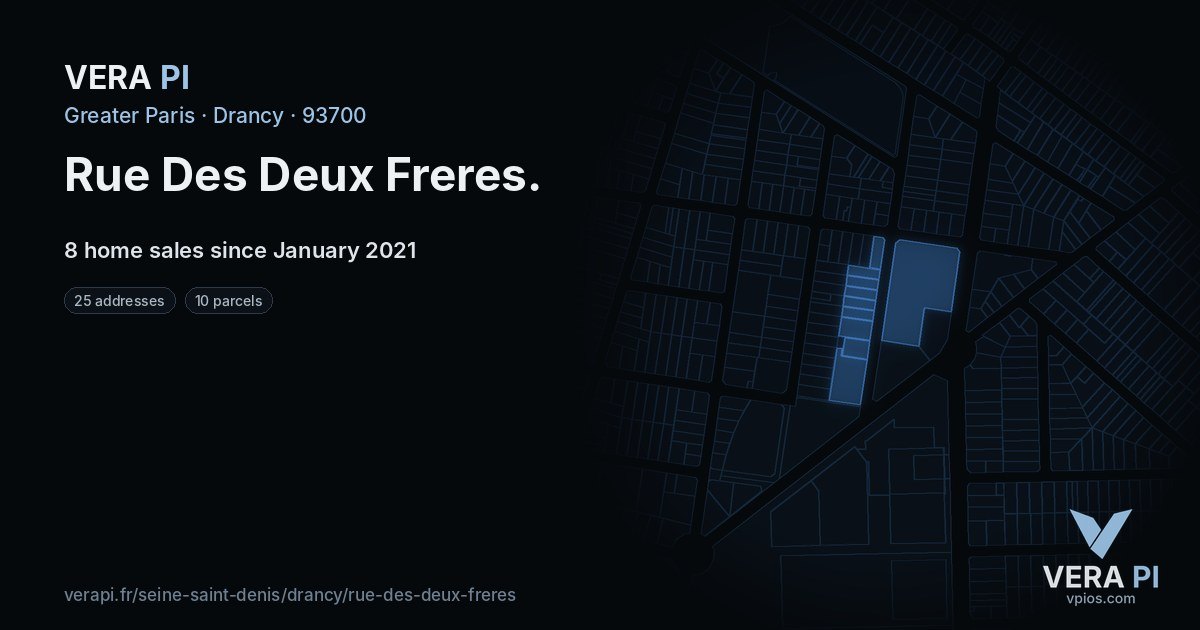 Rue Des Deux Freres, Drancy at night – every parcel coloured by the prices around it, the street's own parcels lit