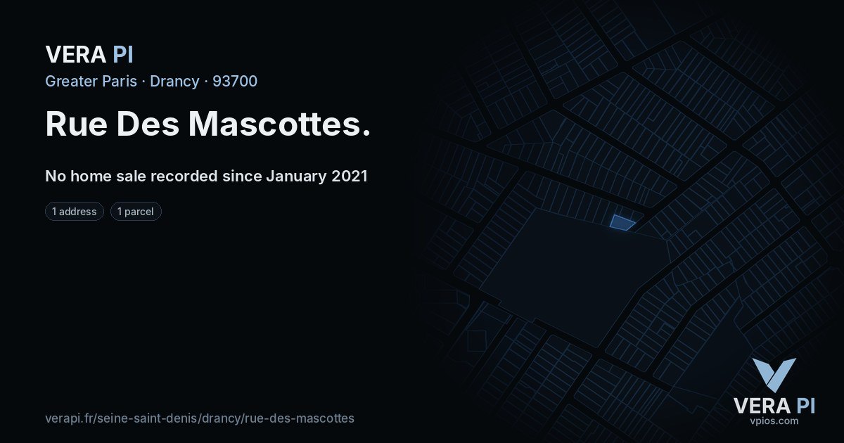 Rue Des Mascottes, Drancy at night – every parcel coloured by the prices around it, the street's own parcels lit
