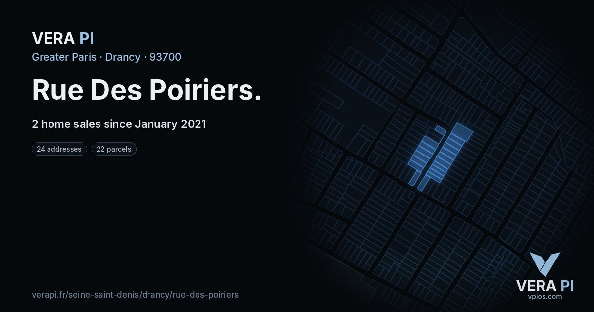 Rue Des Poiriers, Drancy at night – every parcel coloured by the prices around it, the street's own parcels lit