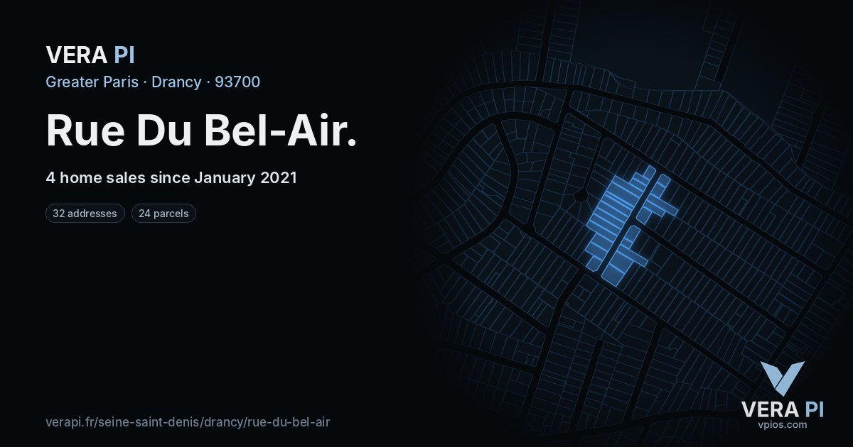Rue Du Bel-Air, Drancy at night – every parcel coloured by the prices around it, the street's own parcels lit