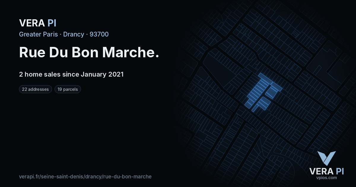 Rue Du Bon Marche, Drancy at night – every parcel coloured by the prices around it, the street's own parcels lit