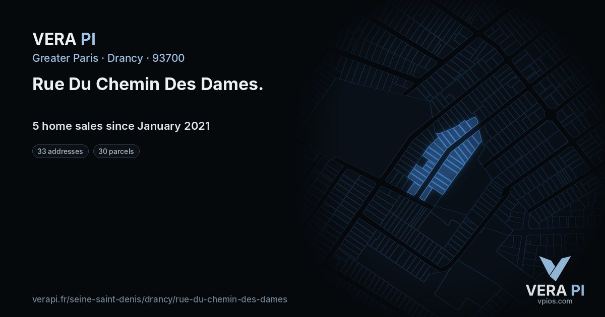 Rue Du Chemin Des Dames, Drancy at night – every parcel coloured by the prices around it, the street's own parcels lit