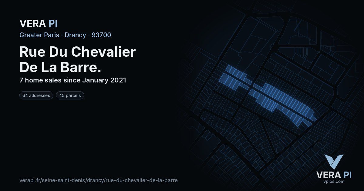 Rue Du Chevalier De La Barre, Drancy at night – every parcel coloured by the prices around it, the street's own parcels lit