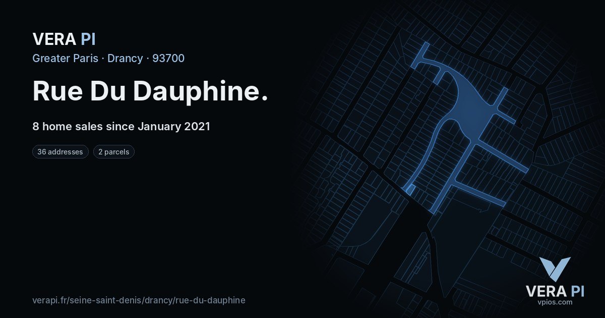 Rue Du Dauphine, Drancy at night – every parcel coloured by the prices around it, the street's own parcels lit