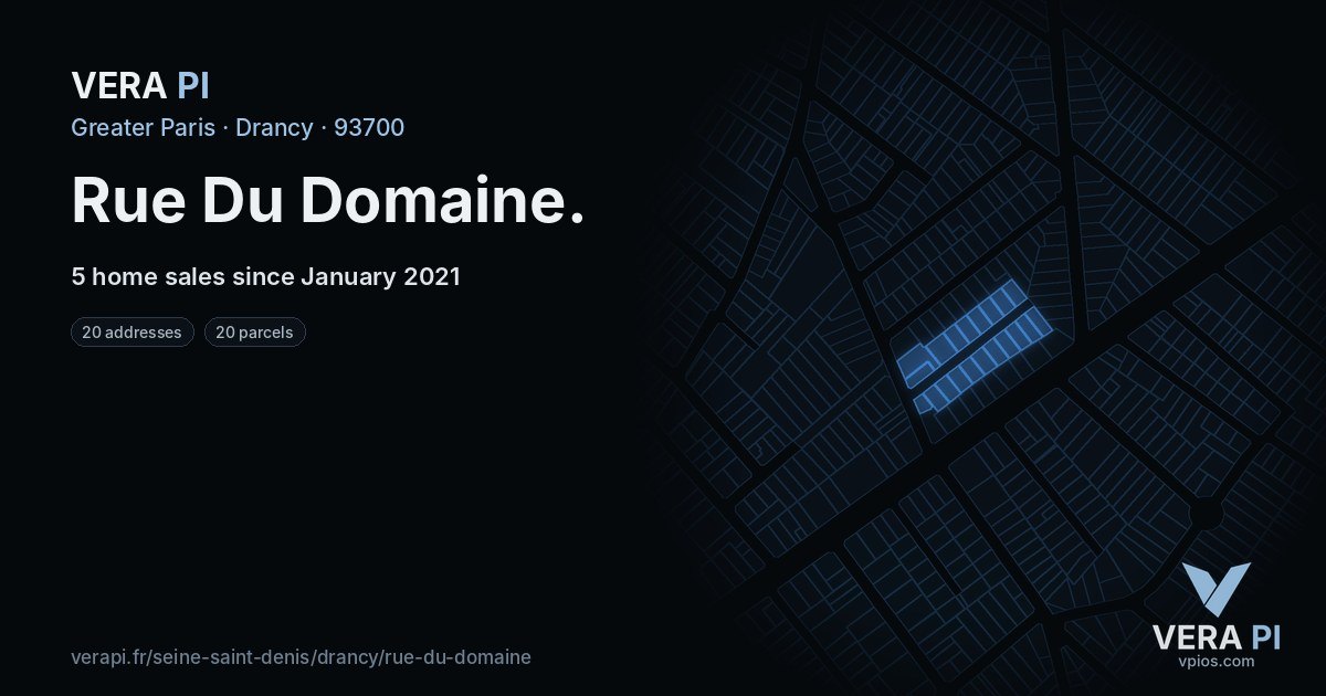 Rue Du Domaine, Drancy at night – every parcel coloured by the prices around it, the street's own parcels lit