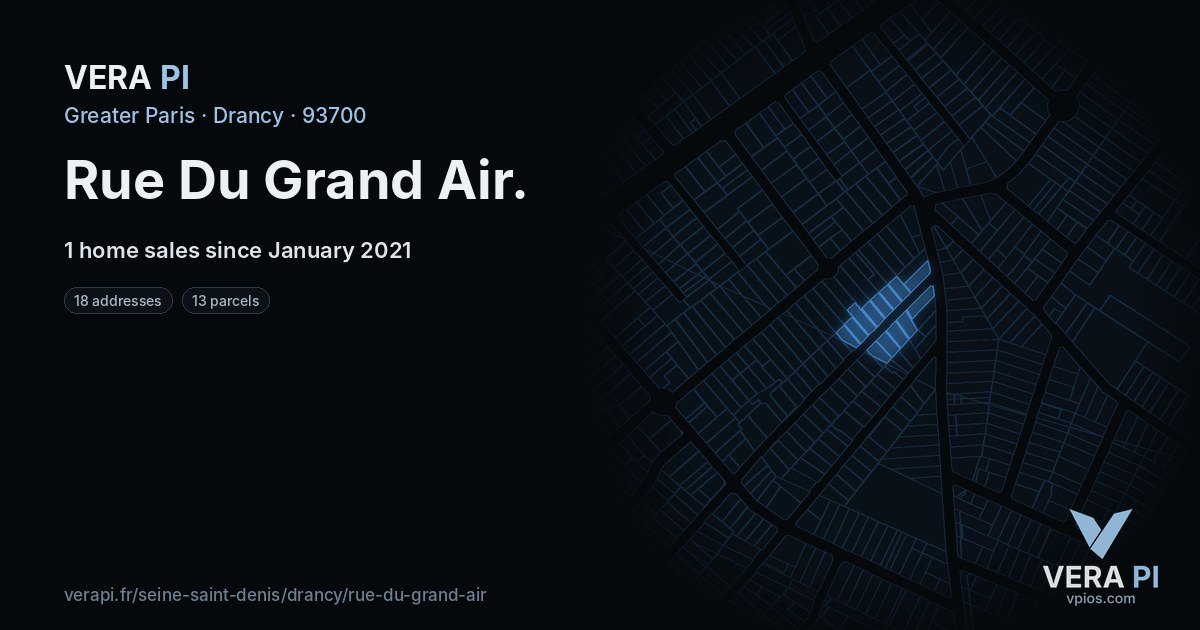 Rue Du Grand Air, Drancy at night – every parcel coloured by the prices around it, the street's own parcels lit