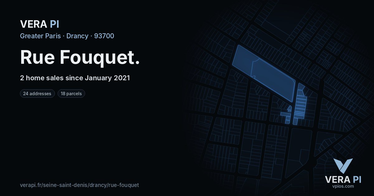 Rue Fouquet, Drancy at night – every parcel coloured by the prices around it, the street's own parcels lit