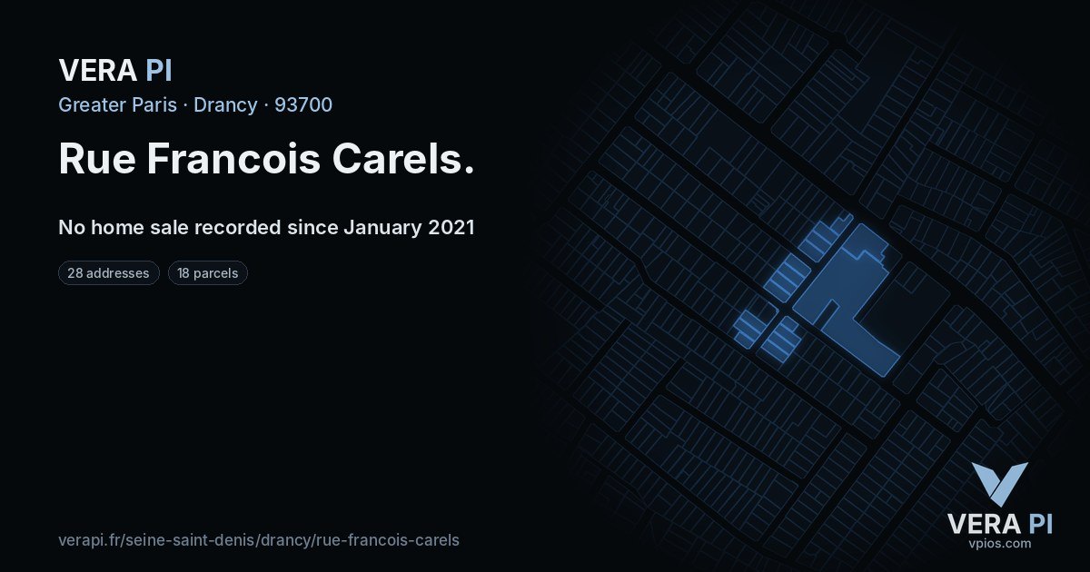 Rue Francois Carels, Drancy at night – every parcel coloured by the prices around it, the street's own parcels lit