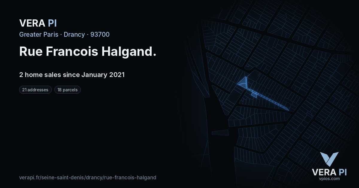 Rue Francois Halgand, Drancy at night – every parcel coloured by the prices around it, the street's own parcels lit