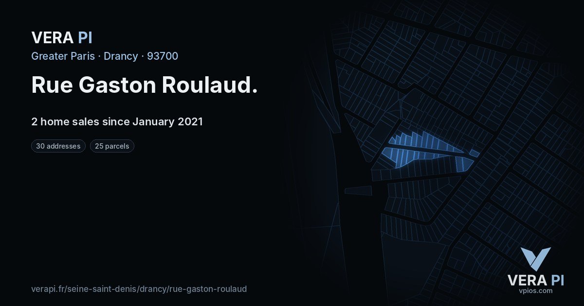 Rue Gaston Roulaud, Drancy at night – every parcel coloured by the prices around it, the street's own parcels lit