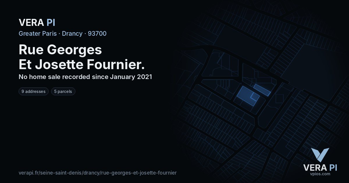 Rue Georges Et Josette Fournier, Drancy at night – every parcel coloured by the prices around it, the street's own parcels lit
