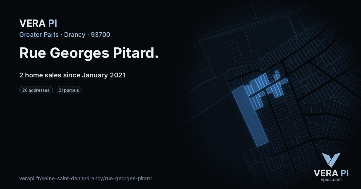 Rue Georges Pitard, Drancy at night – every parcel coloured by the prices around it, the street's own parcels lit