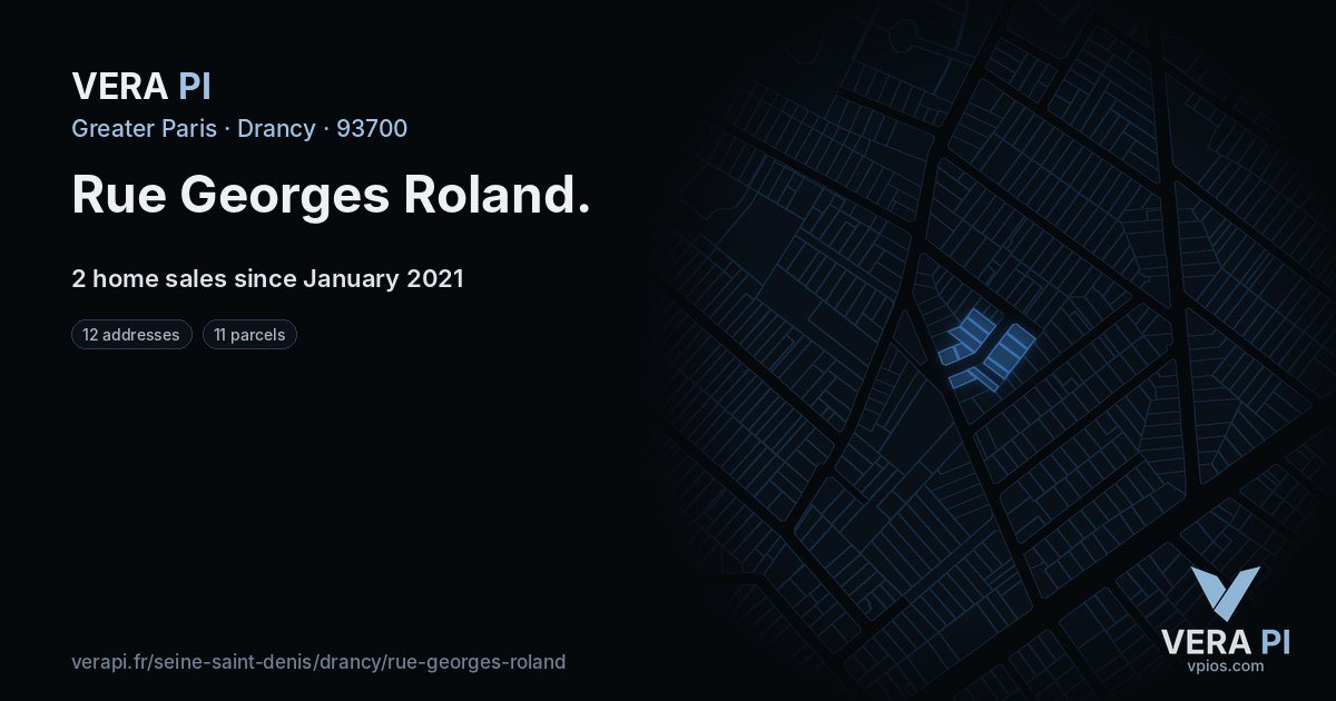 Rue Georges Roland, Drancy at night – every parcel coloured by the prices around it, the street's own parcels lit