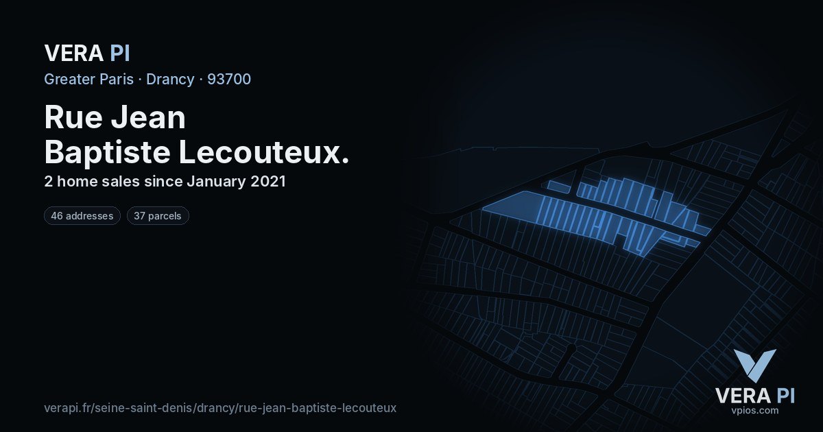 Rue Jean Baptiste Lecouteux, Drancy at night – every parcel coloured by the prices around it, the street's own parcels lit