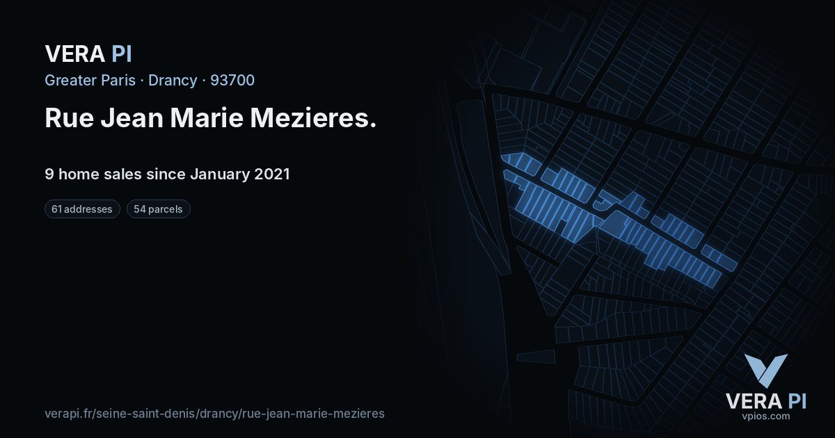 Rue Jean Marie Mezieres, Drancy at night – every parcel coloured by the prices around it, the street's own parcels lit