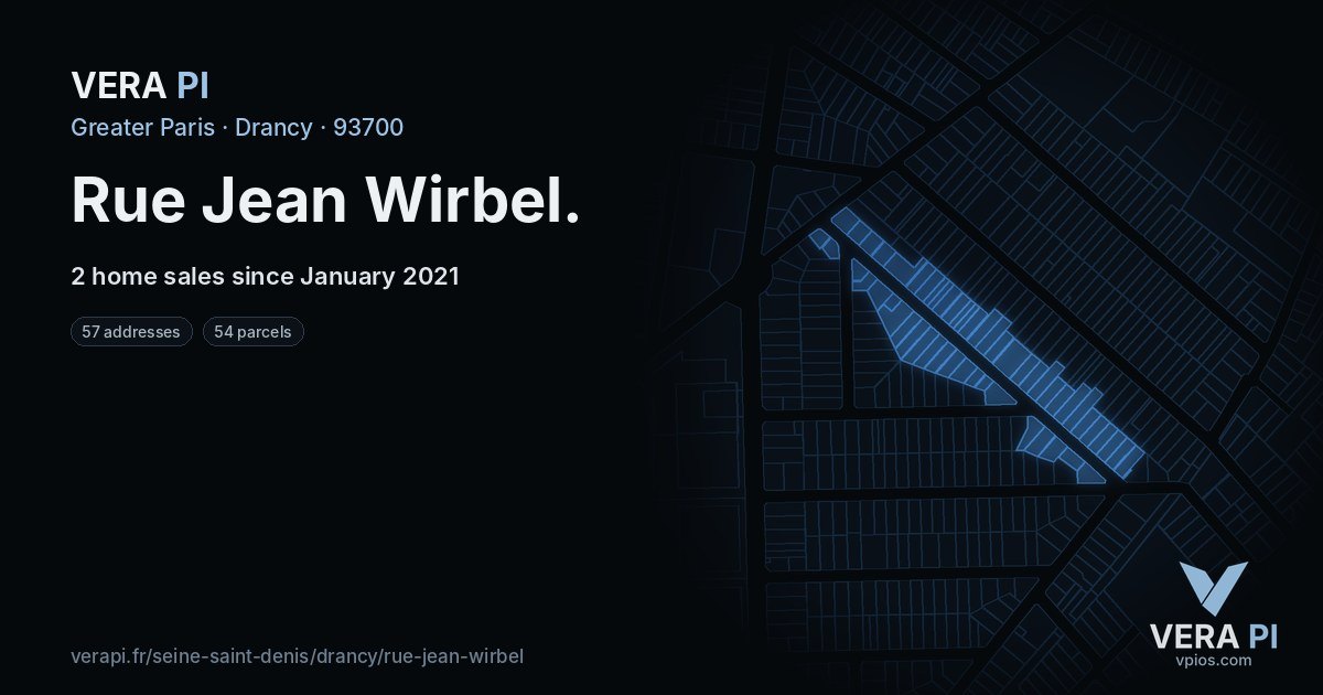 Rue Jean Wirbel, Drancy at night – every parcel coloured by the prices around it, the street's own parcels lit