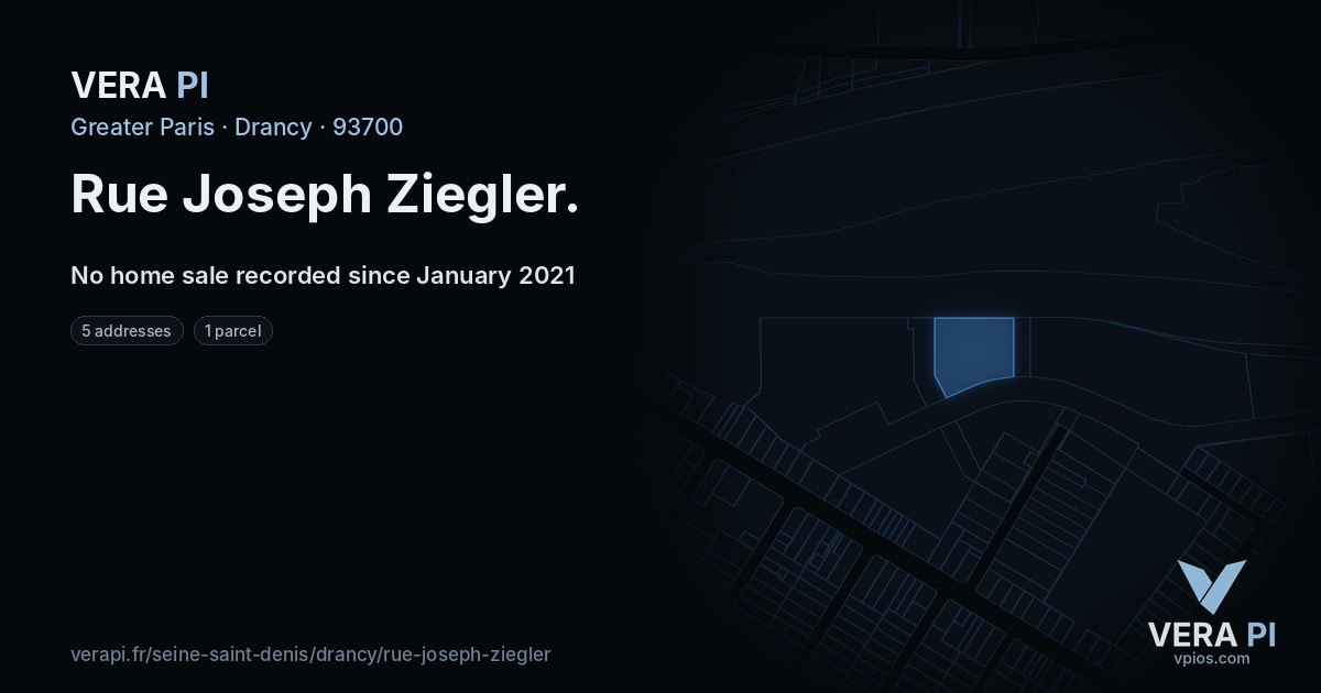 Rue Joseph Ziegler, Drancy at night – every parcel coloured by the prices around it, the street's own parcels lit