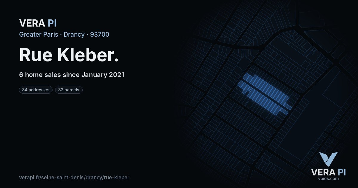 Rue Kleber, Drancy at night – every parcel coloured by the prices around it, the street's own parcels lit