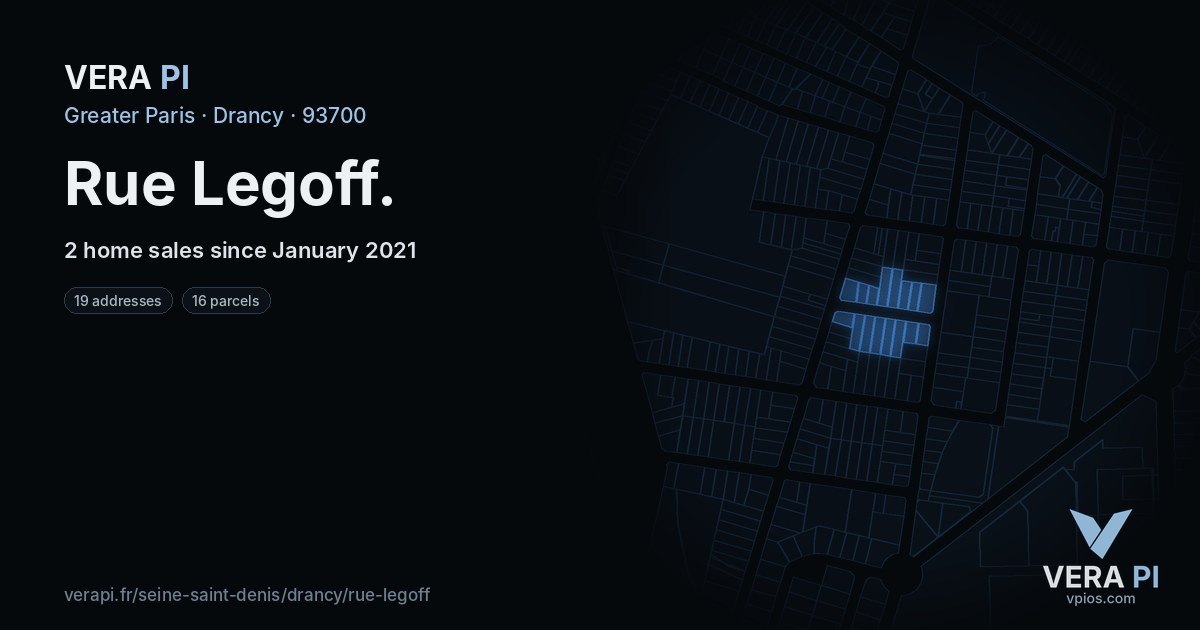 Rue Legoff, Drancy at night – every parcel coloured by the prices around it, the street's own parcels lit