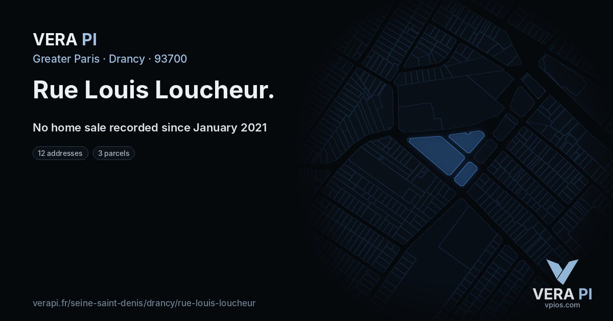 Rue Louis Loucheur, Drancy at night – every parcel coloured by the prices around it, the street's own parcels lit