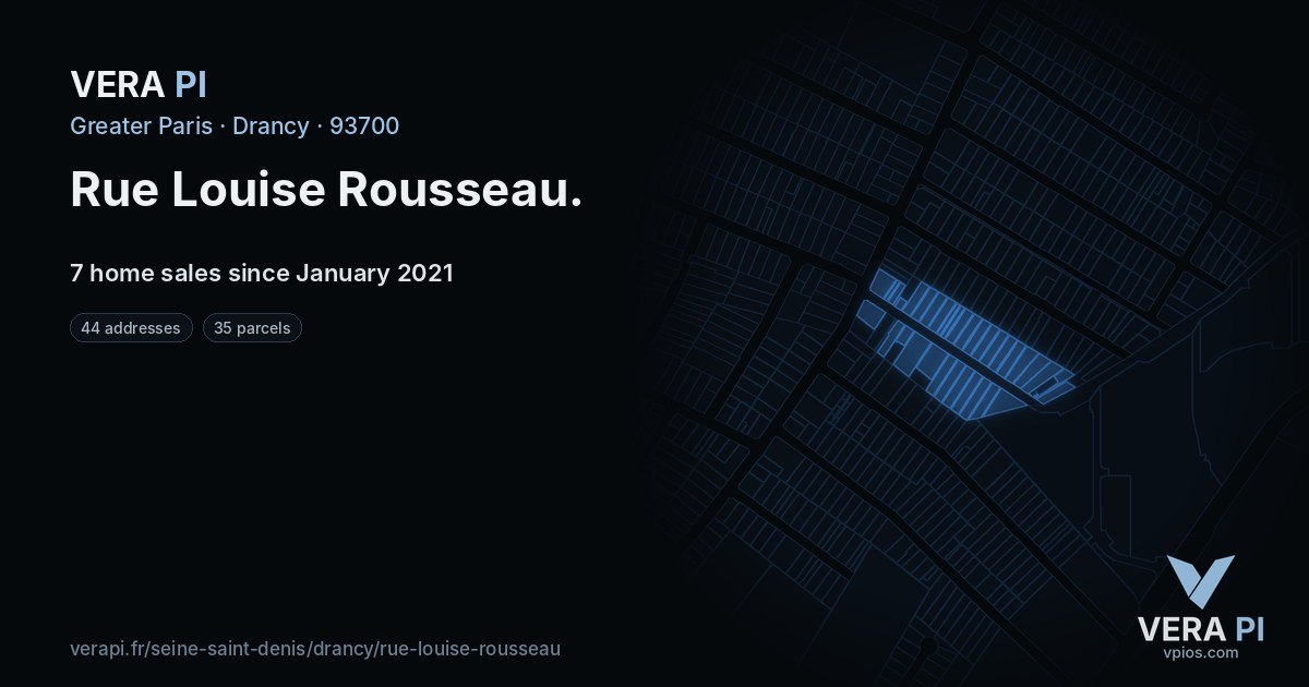 Rue Louise Rousseau, Drancy at night – every parcel coloured by the prices around it, the street's own parcels lit