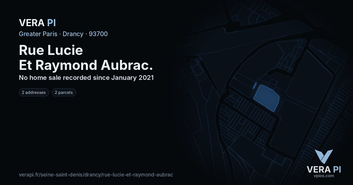 Rue Lucie Et Raymond Aubrac, Drancy at night – every parcel coloured by the prices around it, the street's own parcels lit
