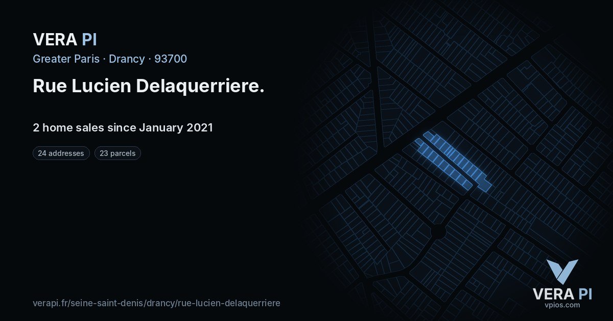Rue Lucien Delaquerriere, Drancy at night – every parcel coloured by the prices around it, the street's own parcels lit