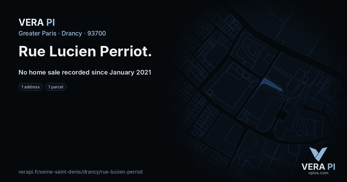 Rue Lucien Perriot, Drancy at night – every parcel coloured by the prices around it, the street's own parcels lit