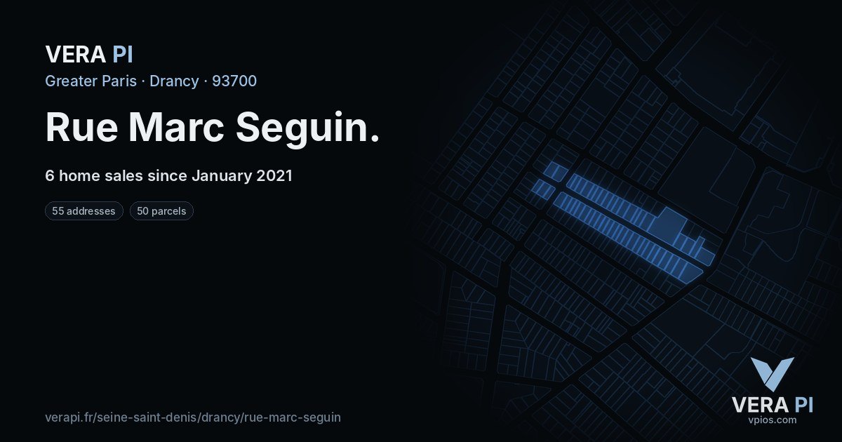 Rue Marc Seguin, Drancy at night – every parcel coloured by the prices around it, the street's own parcels lit