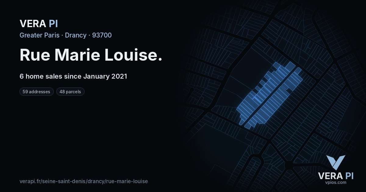 Rue Marie Louise, Drancy at night – every parcel coloured by the prices around it, the street's own parcels lit