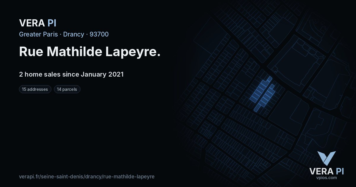 Rue Mathilde Lapeyre, Drancy at night – every parcel coloured by the prices around it, the street's own parcels lit