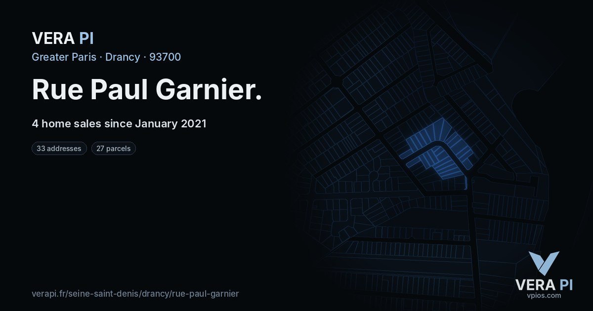Rue Paul Garnier, Drancy at night – every parcel coloured by the prices around it, the street's own parcels lit