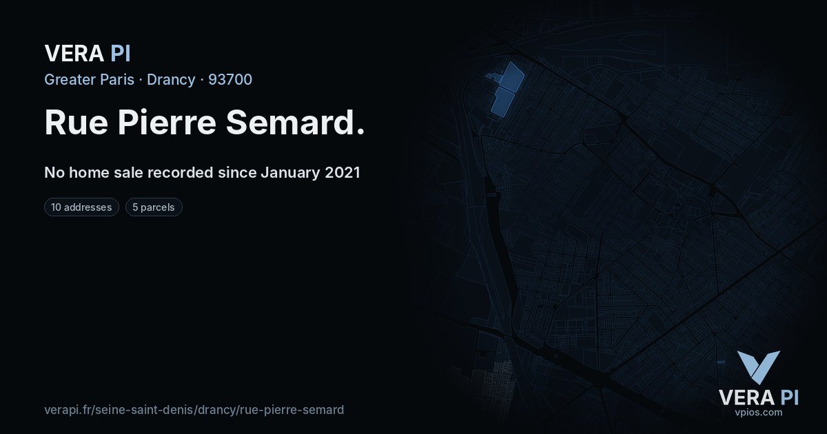 Rue Pierre Semard, Drancy at night – every parcel coloured by the prices around it, the street's own parcels lit