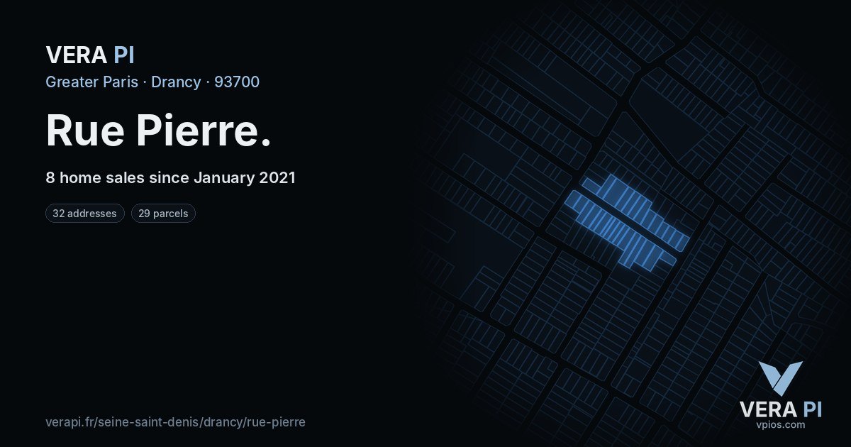 Rue Pierre, Drancy at night – every parcel coloured by the prices around it, the street's own parcels lit