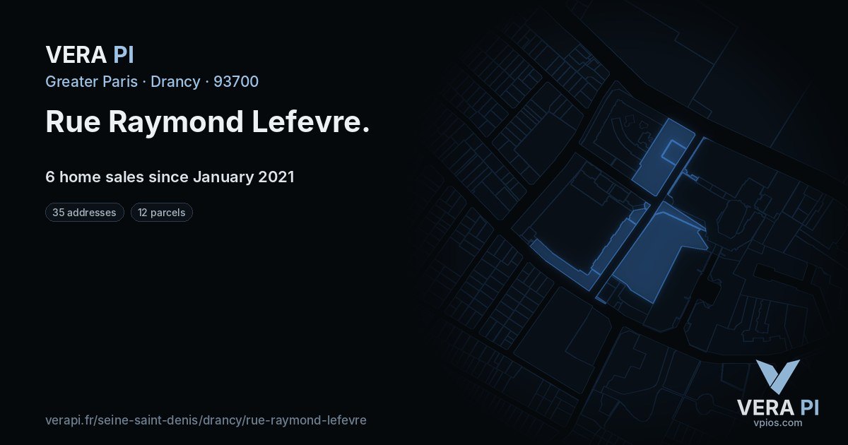 Rue Raymond Lefevre, Drancy at night – every parcel coloured by the prices around it, the street's own parcels lit