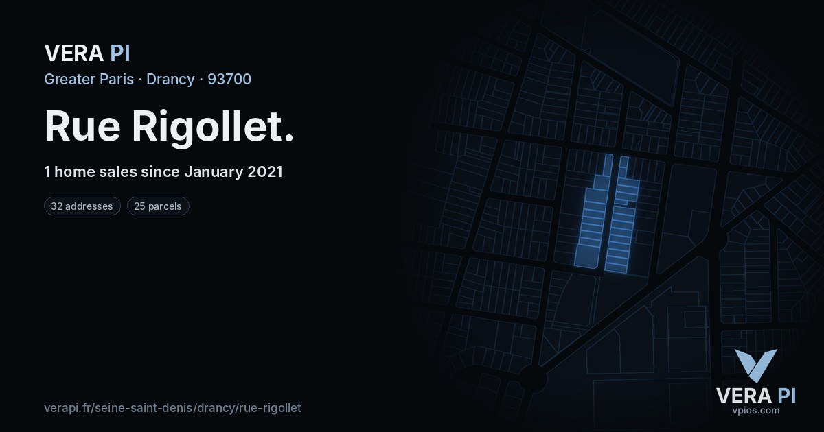 Rue Rigollet, Drancy at night – every parcel coloured by the prices around it, the street's own parcels lit