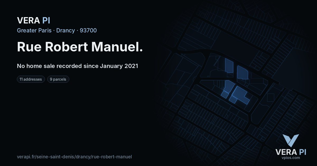 Rue Robert Manuel, Drancy at night – every parcel coloured by the prices around it, the street's own parcels lit