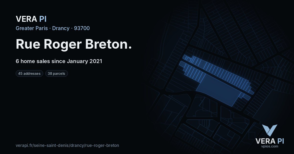 Rue Roger Breton, Drancy at night – every parcel coloured by the prices around it, the street's own parcels lit