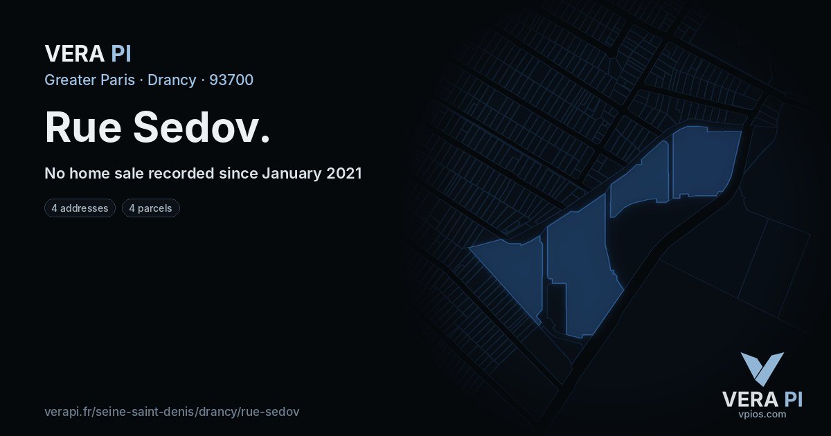Rue Sedov, Drancy at night – every parcel coloured by the prices around it, the street's own parcels lit