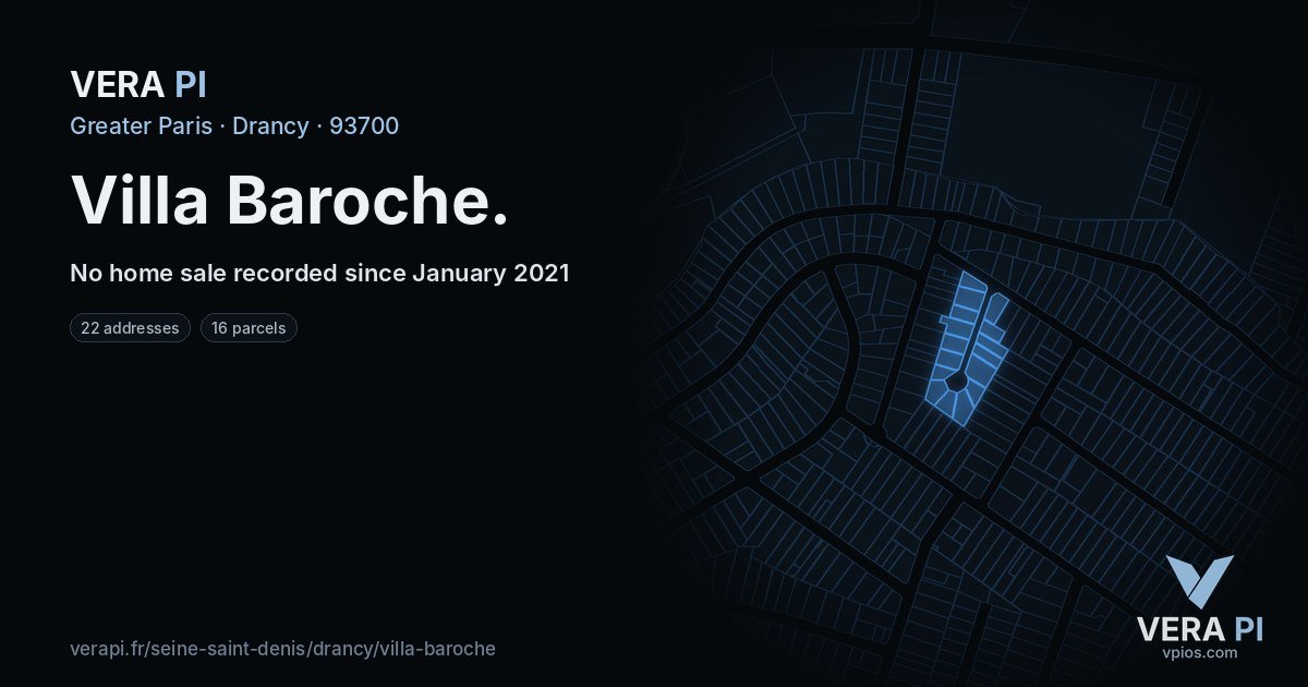 Villa Baroche, Drancy at night – every parcel coloured by the prices around it, the street's own parcels lit