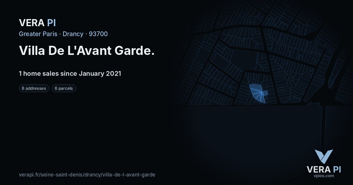 Villa De L'Avant Garde, Drancy at night – every parcel coloured by the prices around it, the street's own parcels lit