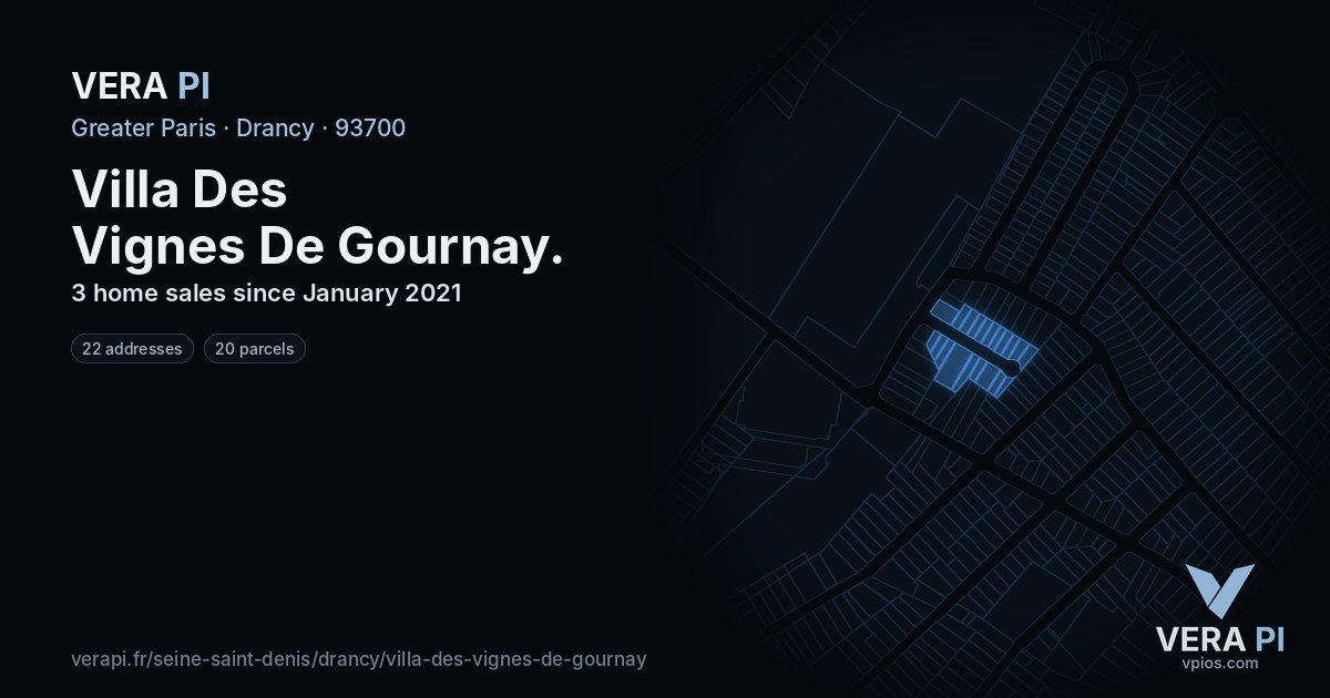 Villa Des Vignes De Gournay, Drancy at night – every parcel coloured by the prices around it, the street's own parcels lit