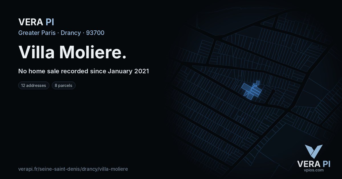 Villa Moliere, Drancy at night – every parcel coloured by the prices around it, the street's own parcels lit