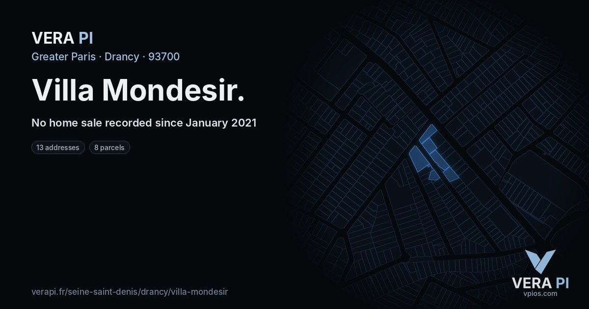 Villa Mondesir, Drancy at night – every parcel coloured by the prices around it, the street's own parcels lit
